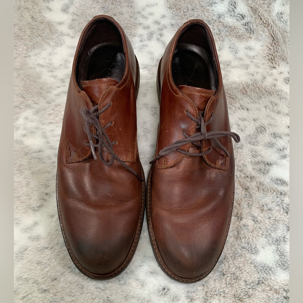 Ecco Kenton Men's Sz 11.5 / EU 45 Plain Toe Tie‎ Oxford Shoes in Dark Clay Brown